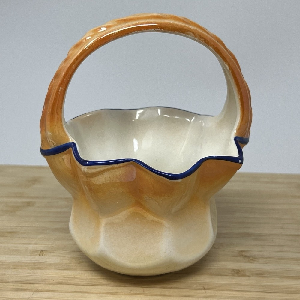 Vintage Porcelain Orange Peach Lusterware Basket 1920s Czechoslovakia‎ Small